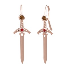 Dumanlı kuvars ve garnet 8 ayar rose altın küpe