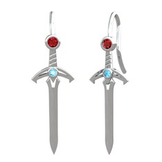 Garnet ve akuamarin 14 ayar beyaz altın küpe