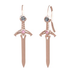 Pırlanta ve pembe kuvars 14 ayar rose altın küpe (0.16 karat)