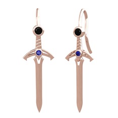 Siyah zirkon ve lab safir 8 ayar rose altın küpe