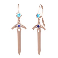 Kılıç Küpe - Akuamarin ve lab safir 14 ayar rose altın küpe #2cwy0u