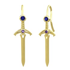 Kılıç Küpe - Lab safir ve ametist 8 ayar altın küpe #2jl2p