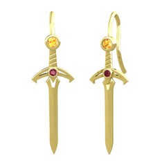 Kılıç Küpe - Sitrin ve kök yakut 14 ayar altın küpe #2wxipt