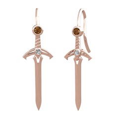 Kılıç Küpe - Dumanlı kuvars ve swarovski 18 ayar rose altın küpe #3hg77m