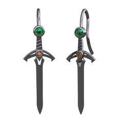 Kılıç Küpe - Yeşil kuvars ve dumanlı kuvars 925 ayar siyah rodyum kaplama gümüş küpe #3kl95s