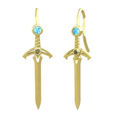 Kılıç Küpe - Akuamarin ve peridot 8 ayar altın küpe #3r09zx