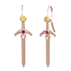Sitrin ve rodolit garnet 925 ayar rose altın kaplama gümüş küpe