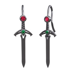 Kılıç Küpe - Rodolit garnet ve yeşil kuvars 925 ayar siyah rodyum kaplama gümüş küpe #49519z