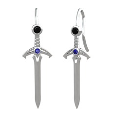 Kılıç Küpe - Siyah zirkon ve lab safir 14 ayar beyaz altın küpe #4q93hl