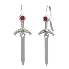 Kılıç Küpe - Kök yakut ve peridot 925 ayar gümüş küpe #4uhtqx