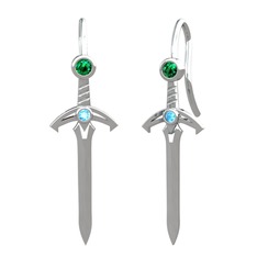 Kılıç Küpe - Yeşil kuvars ve akuamarin 8 ayar beyaz altın küpe #4v3y5n