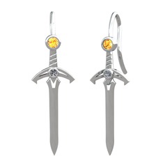 Kılıç Küpe - Sitrin ve pırlanta 14 ayar beyaz altın küpe (0.072 karat) #5b2dbz