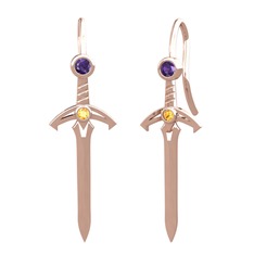 Kılıç Küpe - Ametist ve sitrin 925 ayar rose altın kaplama gümüş küpe #5elu44