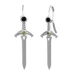Kılıç Küpe - Siyah zirkon ve peridot 8 ayar beyaz altın küpe #5kd83u