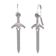 Pırlanta ve pembe kuvars 18 ayar beyaz altın küpe (0.16 karat)