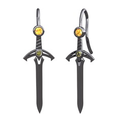 Kılıç Küpe - Sitrin ve peridot 925 ayar siyah rodyum kaplama gümüş küpe #5qfowq