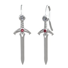 Pırlanta ve kök yakut 8 ayar beyaz altın küpe (0.16 karat)