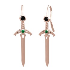 Kılıç Küpe - Siyah zirkon ve yeşil kuvars 925 ayar rose altın kaplama gümüş küpe #6dks19