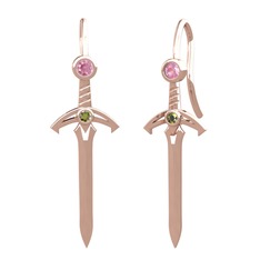 Kılıç Küpe - Pembe kuvars ve peridot 8 ayar rose altın küpe #6kgfrx