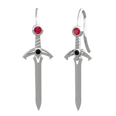 Rodolit garnet ve siyah zirkon 14 ayar beyaz altın küpe