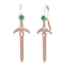 Kılıç Küpe - Kök zümrüt ve swarovski 14 ayar rose altın küpe #7bdilj