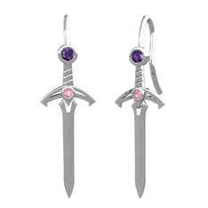 Kılıç Küpe - Ametist ve pembe kuvars 18 ayar beyaz altın küpe #7ylq1w