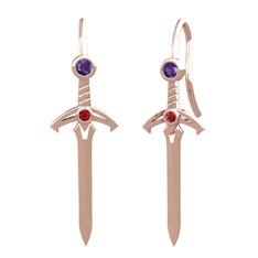 Kılıç Küpe - Ametist ve garnet 14 ayar rose altın küpe #7yqr1h