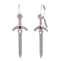 Kılıç Küpe - Pembe kuvars ve garnet 14 ayar beyaz altın küpe #7zqe4l