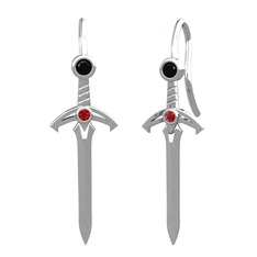 Kılıç Küpe - Siyah zirkon ve garnet 8 ayar beyaz altın küpe #8ab79w