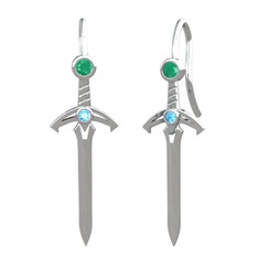 Kılıç Küpe - Kök zümrüt ve akuamarin 925 ayar gümüş küpe #8ls3c