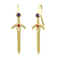 Kılıç Küpe - Ametist ve rodolit garnet 14 ayar altın küpe #8tiji4