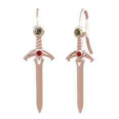 Kılıç Küpe - Peridot ve garnet 925 ayar rose altın kaplama gümüş küpe #94491v