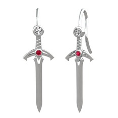 Beyaz zirkon ve rodolit garnet 14 ayar beyaz altın küpe