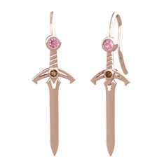 Kılıç Küpe - Pembe kuvars ve dumanlı kuvars 8 ayar rose altın küpe #a1ao2e