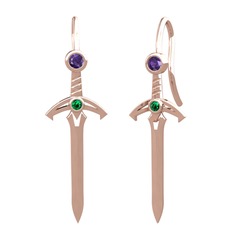 Kılıç Küpe - Ametist ve yeşil kuvars 925 ayar rose altın kaplama gümüş küpe #a8oy0u