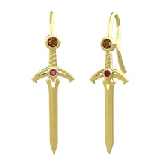 Kılıç Küpe - Dumanlı kuvars ve kök yakut 925 ayar altın kaplama gümüş küpe #ag7zs1