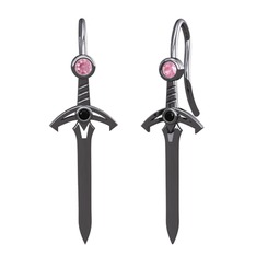 Kılıç Küpe - Pembe kuvars ve siyah zirkon 925 ayar siyah rodyum kaplama gümüş küpe #b9jpi6