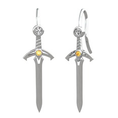 Kılıç Küpe - Swarovski ve sitrin 14 ayar beyaz altın küpe #bahy2o