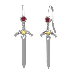 Kılıç Küpe - Kök yakut ve sitrin 14 ayar beyaz altın küpe #bdufa5