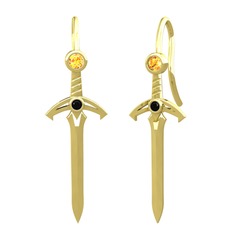 Sitrin ve siyah zirkon 18 ayar altın küpe