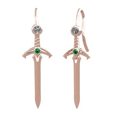 Kılıç Küpe - Pırlanta ve yeşil kuvars 925 ayar rose altın kaplama gümüş küpe (0.16 karat) #chagt4