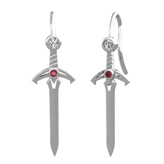 Kılıç Küpe - Swarovski ve kök yakut 8 ayar beyaz altın küpe #co3yl3