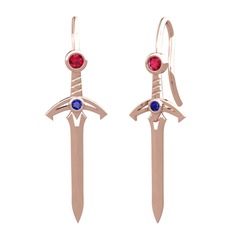 Rodolit garnet ve lab safir 18 ayar rose altın küpe