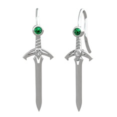 Kılıç Küpe - Yeşil kuvars ve beyaz zirkon 18 ayar beyaz altın küpe #cwlghe