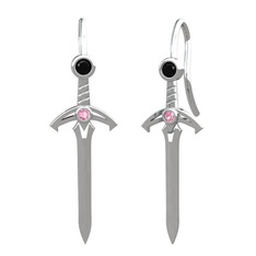 Kılıç Küpe - Siyah zirkon ve pembe kuvars 18 ayar beyaz altın küpe #cxv7jr
