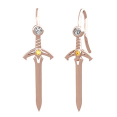 Kılıç Küpe - Swarovski ve sitrin 18 ayar rose altın küpe #da7cgp