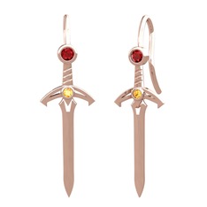 Garnet ve sitrin 14 ayar rose altın küpe