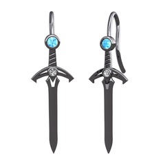 Akuamarin ve swarovski 925 ayar siyah rodyum kaplama gümüş küpe