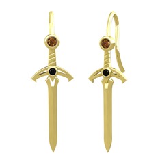 Dumanlı kuvars ve siyah zirkon 18 ayar altın küpe