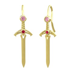 Pembe kuvars ve rodolit garnet 8 ayar altın küpe